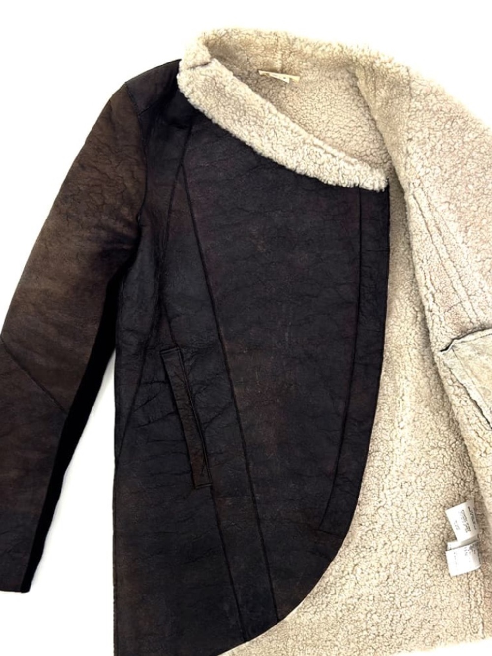 Helmut Lang Brown Shearling-Trim Asymmetrical Jacket - Women - Picture 13 of 16